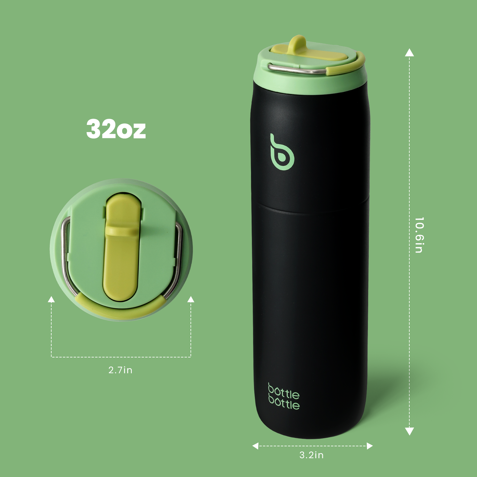 Stainless Steel Water Bottle with Straw and Lid 32 oz Vacuum Insulated Cup Stay Cold and Hot, Leak-Proof Wide Mouth Water Bottles for Men
