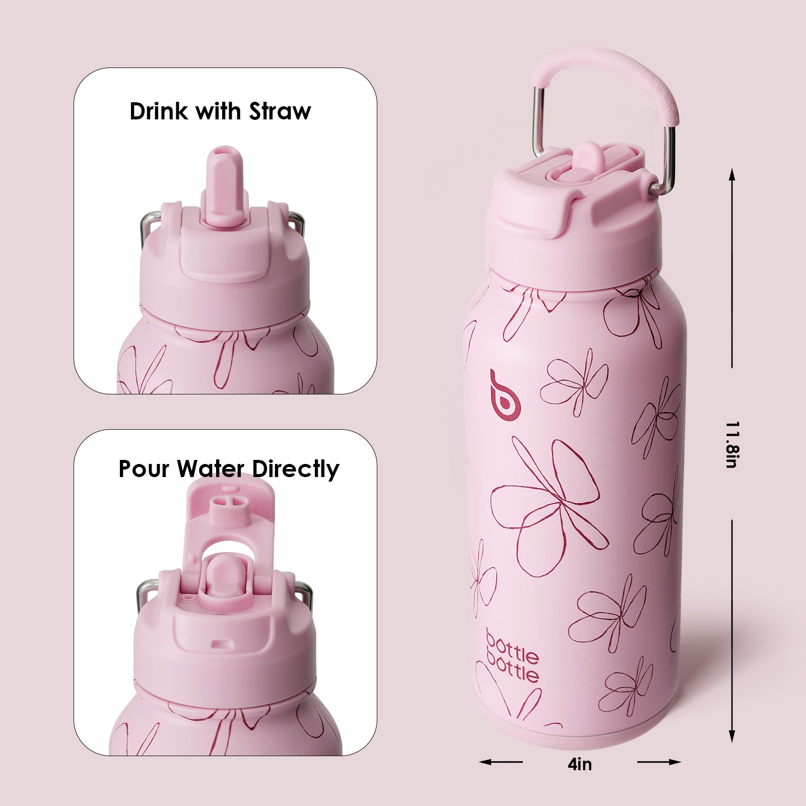 32oz Insulated Water Bottle Stainless Steel Sport Water Bottle with Straw Dual-use Lid Design for Gym with Pill Box