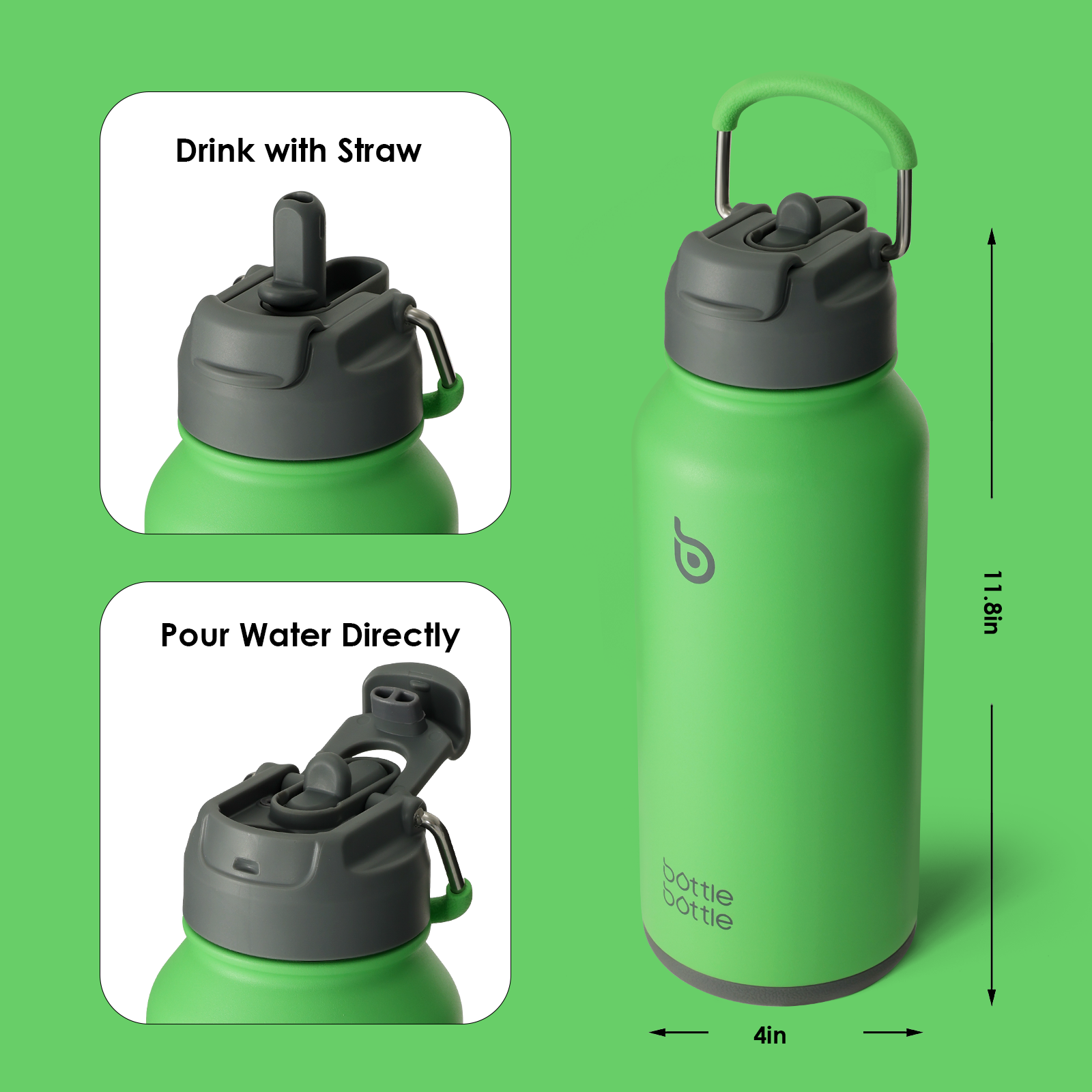 32oz Insulated Water Bottle Stainless Steel Sport Water Bottle with Straw Dual-use Lid Design for Gym with Pill Box