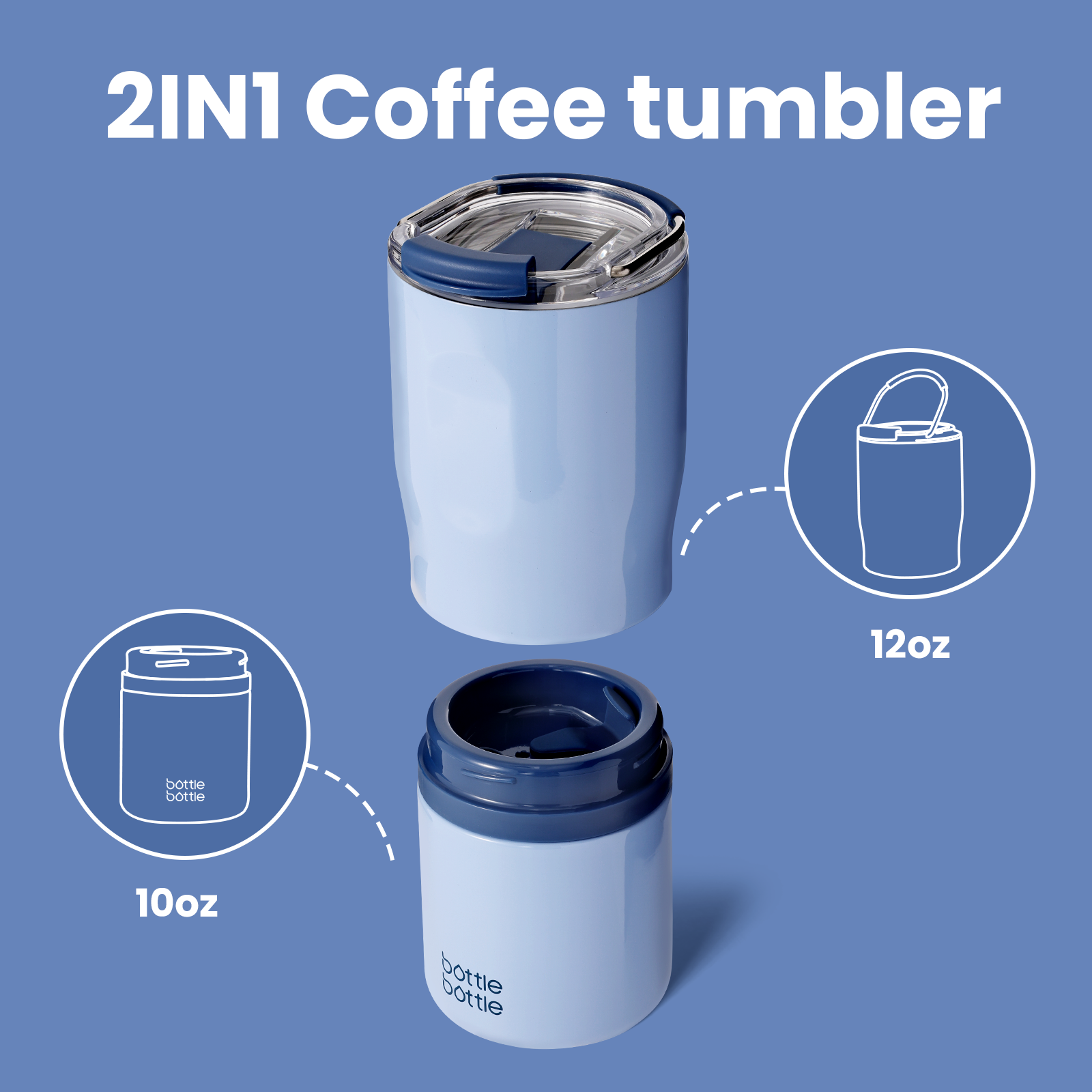 Stainless Steel Tumblers with Handle, Insulated Tumblers with 2 Lids, 22oz 2IN1 Coffee Cup for Home Office and Party, Travel Cups for Woman and Man as Gifts