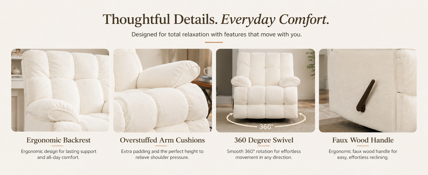 Oversized Recliner Chair, Overstuffed Swivel Rocker with Extra Wide Seat & Breathable Fabric for Living Room (Manual, Brown)