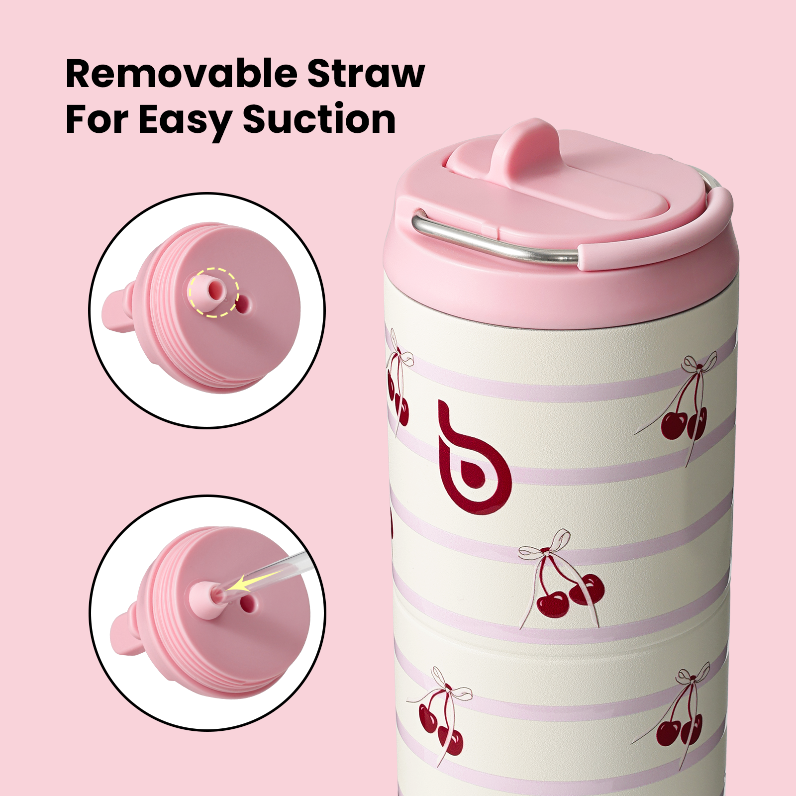 Insulated Water Bottle 24oz with Straw Lid and Handle for Sports Travel Gym Stainless Steel Water Bottles Double-Wall Vacuum Metal Leak Proof BPA-Free