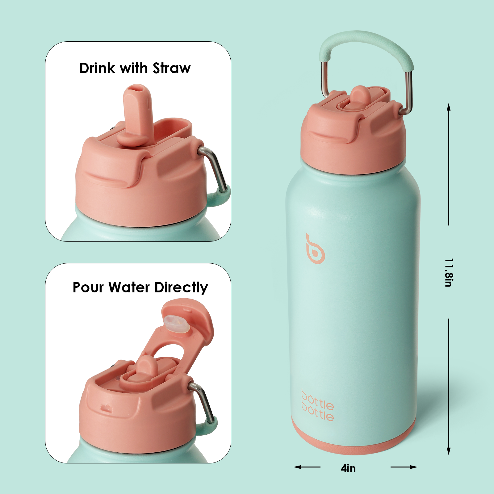 32oz Insulated Water Bottle Stainless Steel Sport Water Bottle with Straw Dual-use Lid Design for Gym with Pill Box