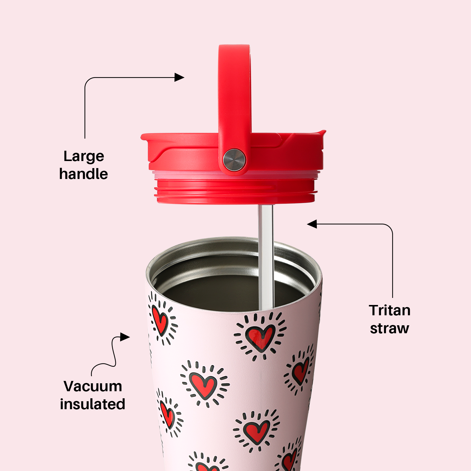Insulated Tumbler with Handle & Straw Lid, 30oz Stainless Steel Leak-Proof Water Bottle for Hot & Cold Drinks, Add Ice Without Unscrewing, BPA-Free for Travel, Sports, Office