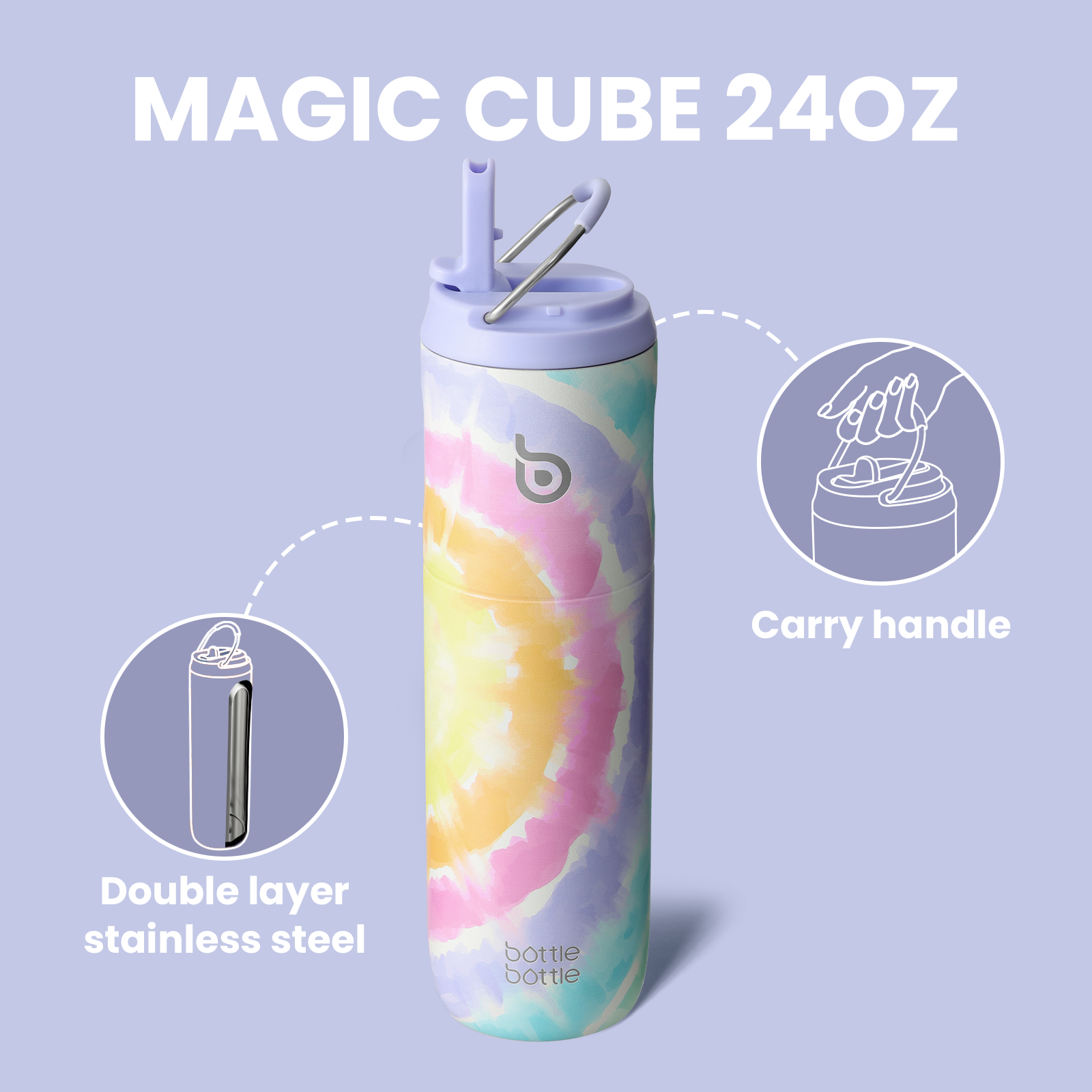Insulated Water Bottle 24oz with Straw Lid and Handle for Sports Travel Gym Stainless Steel Water Bottles Double-Wall Vacuum Metal Leak Proof BPA-Free