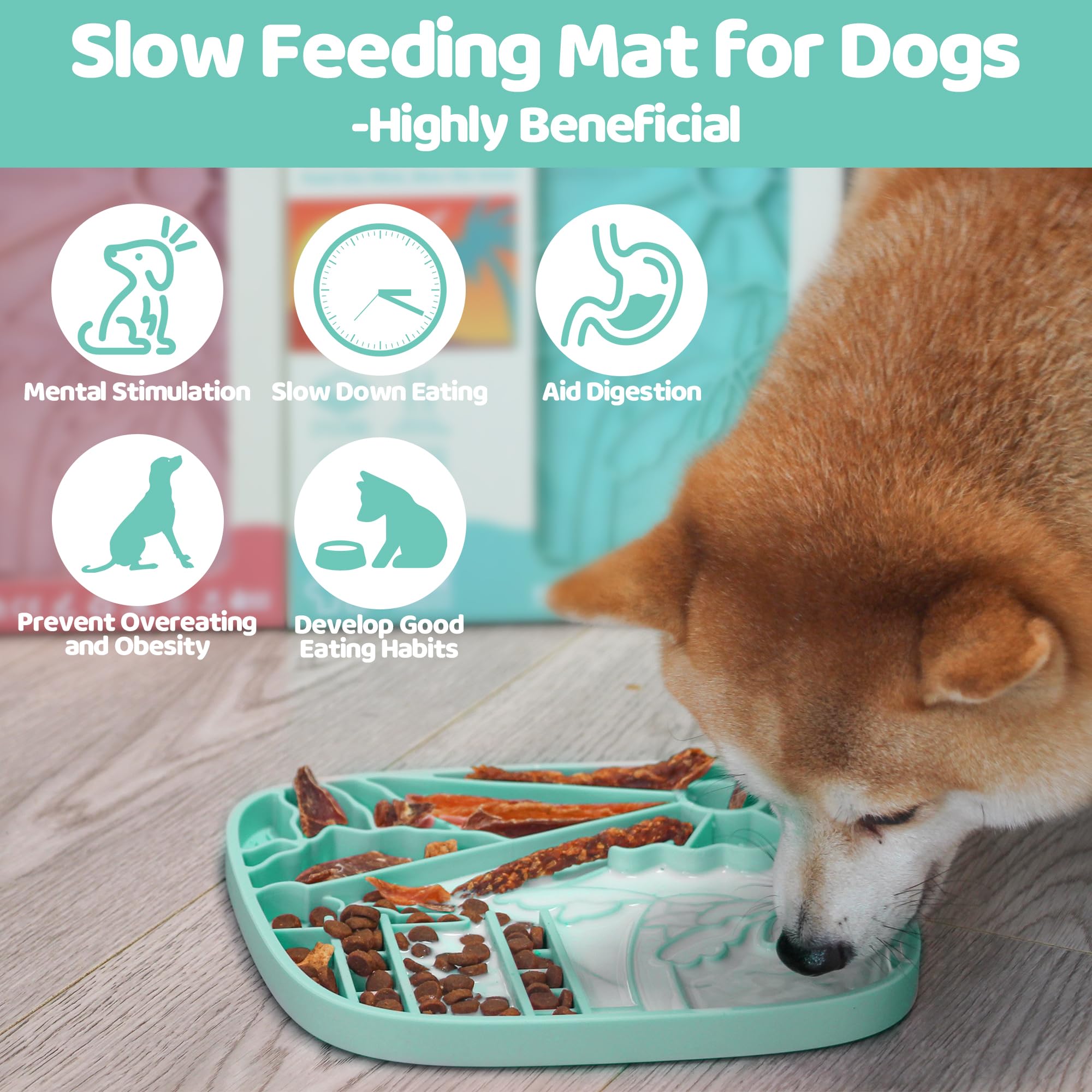 Snuffle Mat and Lick Mat for Dogs, California Textured Slow Feeder, 0.75 Inch Thin Silicone Mat Holds 3 Cups, Dishwasher and Microwave Safe, Green