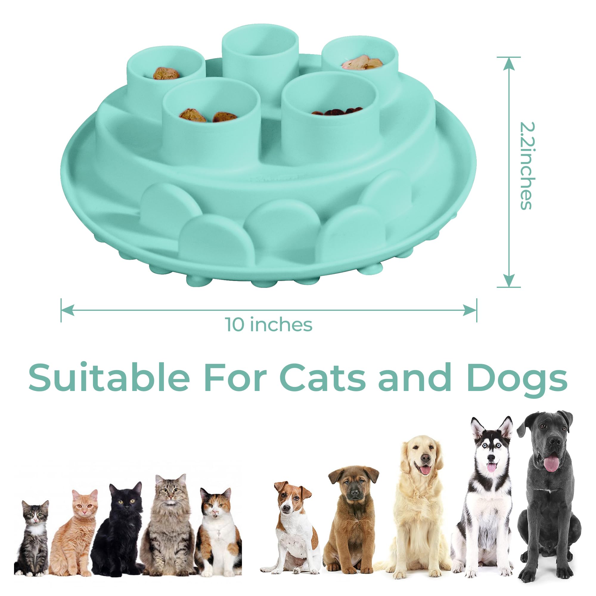 Cat Slow Feeder, Interactive Cat Puzzle Toy for Mental Stimulation, Dishwasher Safe Silicone Cat Enrichment Toys, Reduces Boredom and Training Intelligence, Green