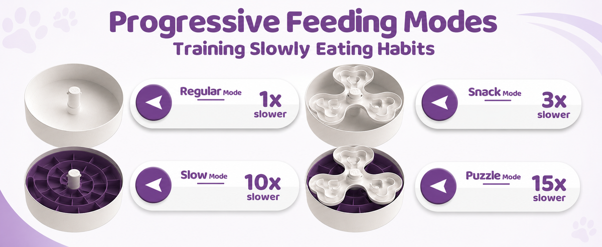 Slow Feeder Dog Bowl for Large Dogs with Non-Slip Base - Adjustable Speed Design, Removable Puzzle Inserts & Dishwasher Safe, Purple