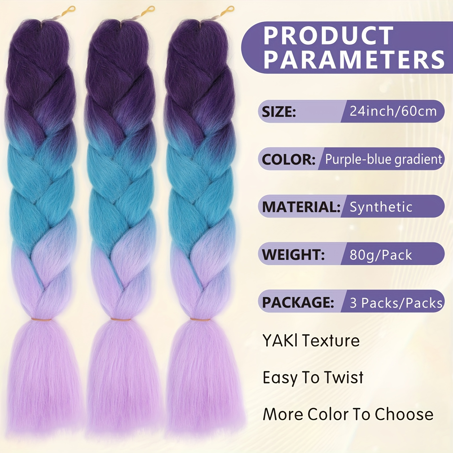 Jumbo Braiding Hair Fiber Mix Four Silky Colorful Twist Braiding Hair 3pcs Rainbow Colors Extensions Synthetic Hair Synthetic Fiber Soft Healthy，Long Jumbo Braiding Hair Extensions, Heat Resistant Synthetic Fiber purple hair extensions