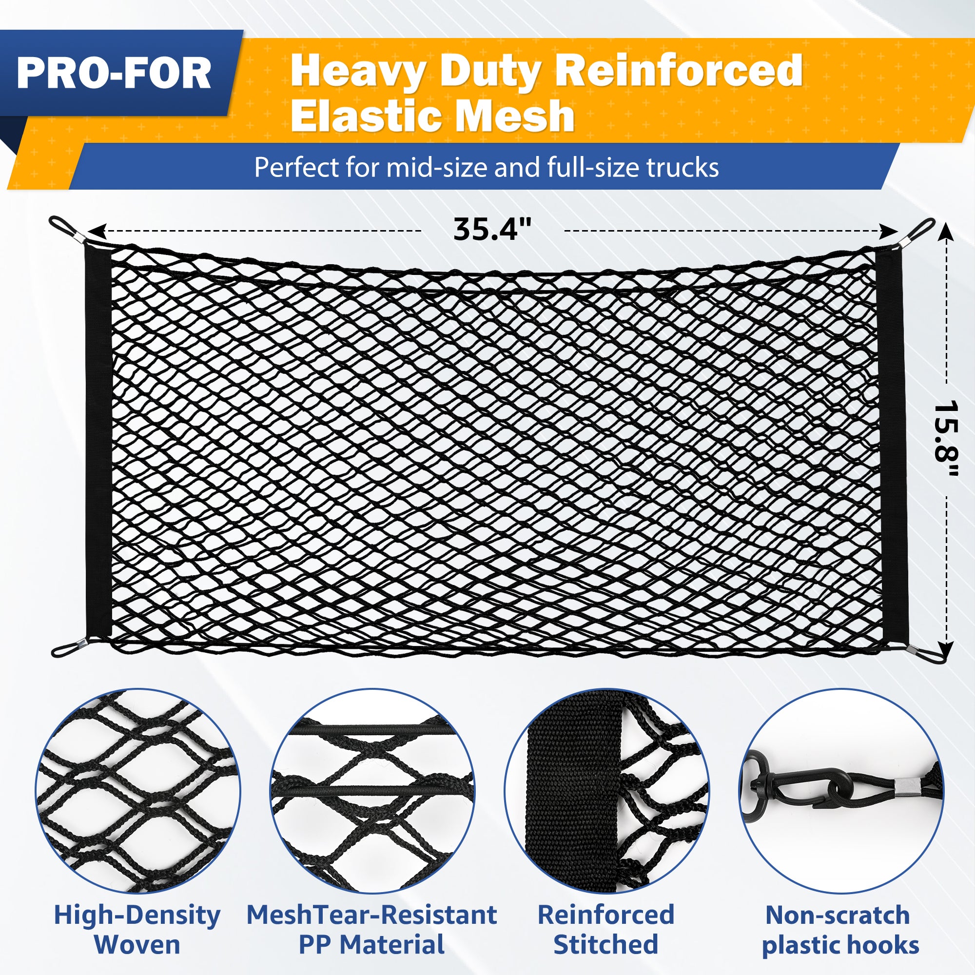 Truck Bed Cargo Net Elastic Mesh SUV Trunk Netting for Car Trunk Organizer and Truck Bed Organizer with Locking Hooks 35.4 by 15.8 Inches