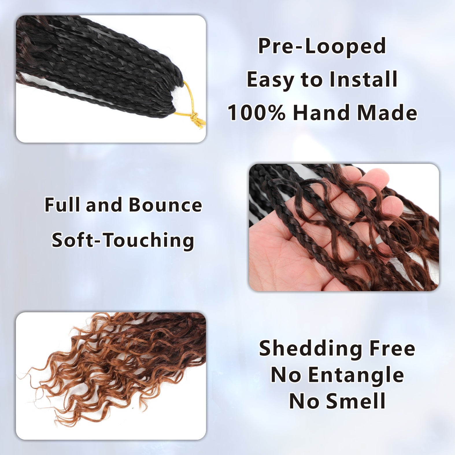 12/14 Inch Boho Box Braids 8 Pack Goddess Box Braids Bohemian Box Braids Crochet Hair Crochet Box Braids With Curly Ends For Women Black Burgundy Color