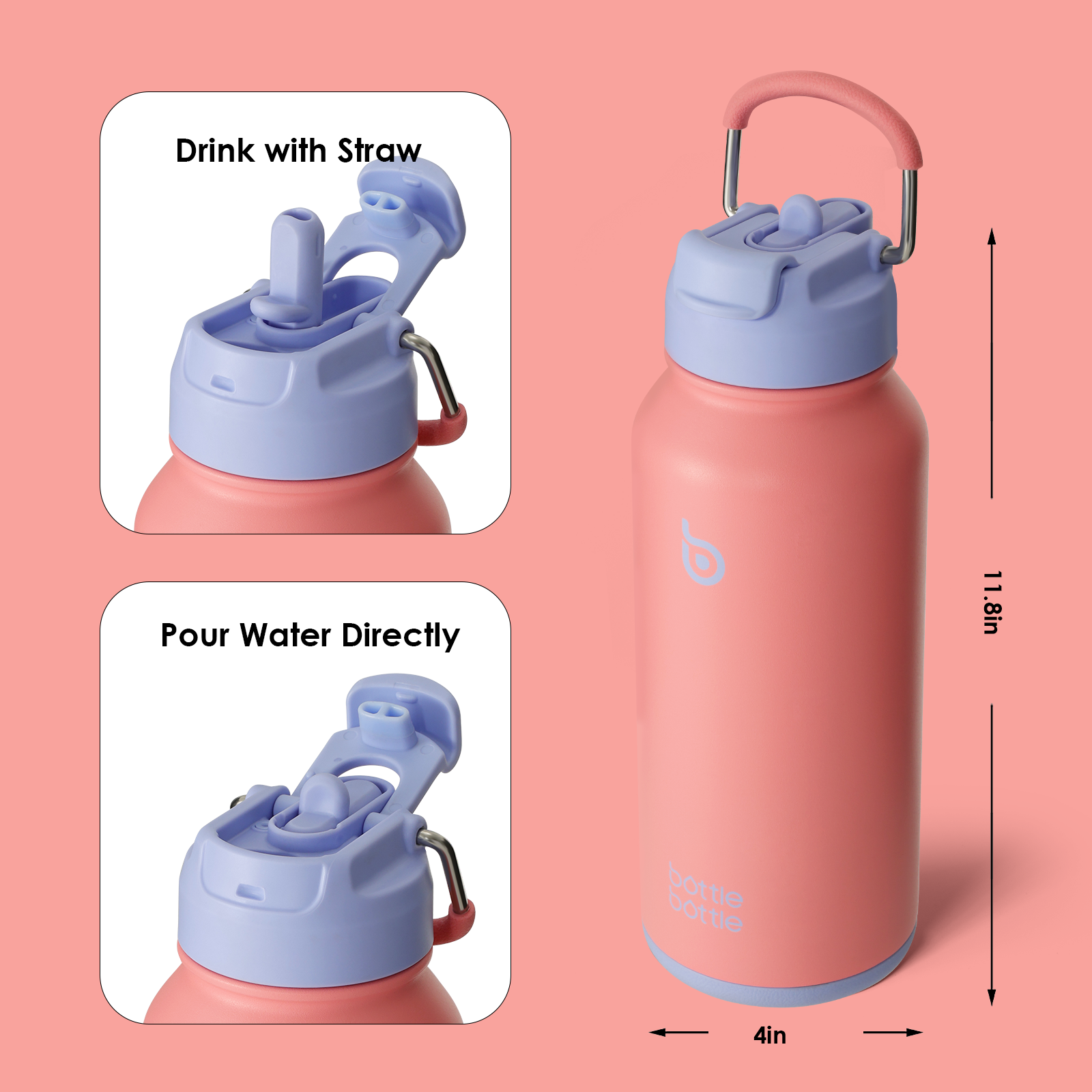 32oz Insulated Water Bottle Stainless Steel Sport Water Bottle with Straw Dual-use Lid Design for Gym with Pill Box