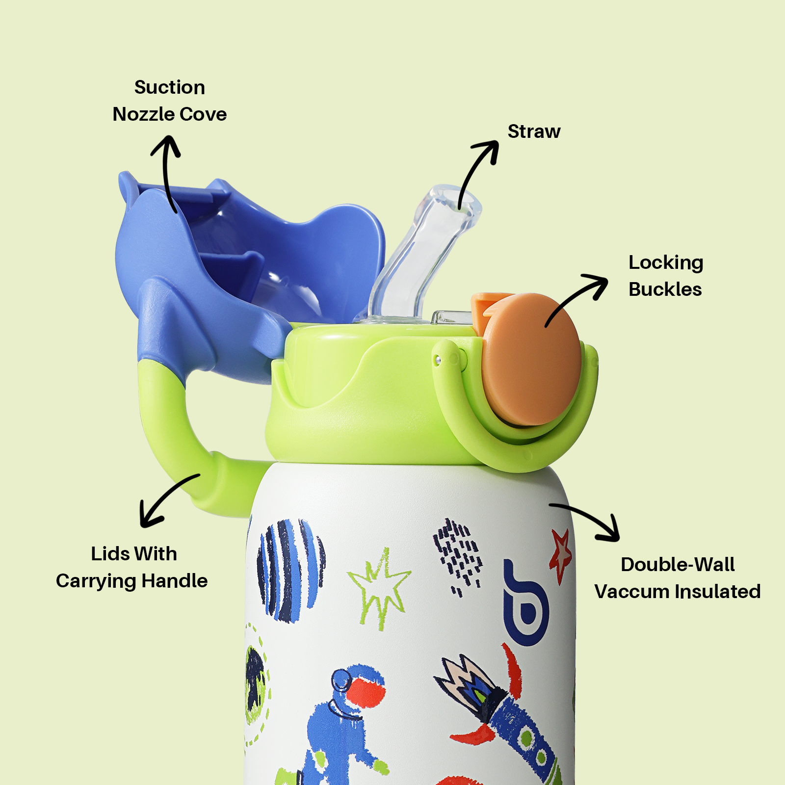 Kids Insulated Water Bottle with Straw Lid and Handle 16 oz Stainless Steel Vacuum Tumbler Water Bottles for School Outdoor Travel Gifts for Boys and Girls