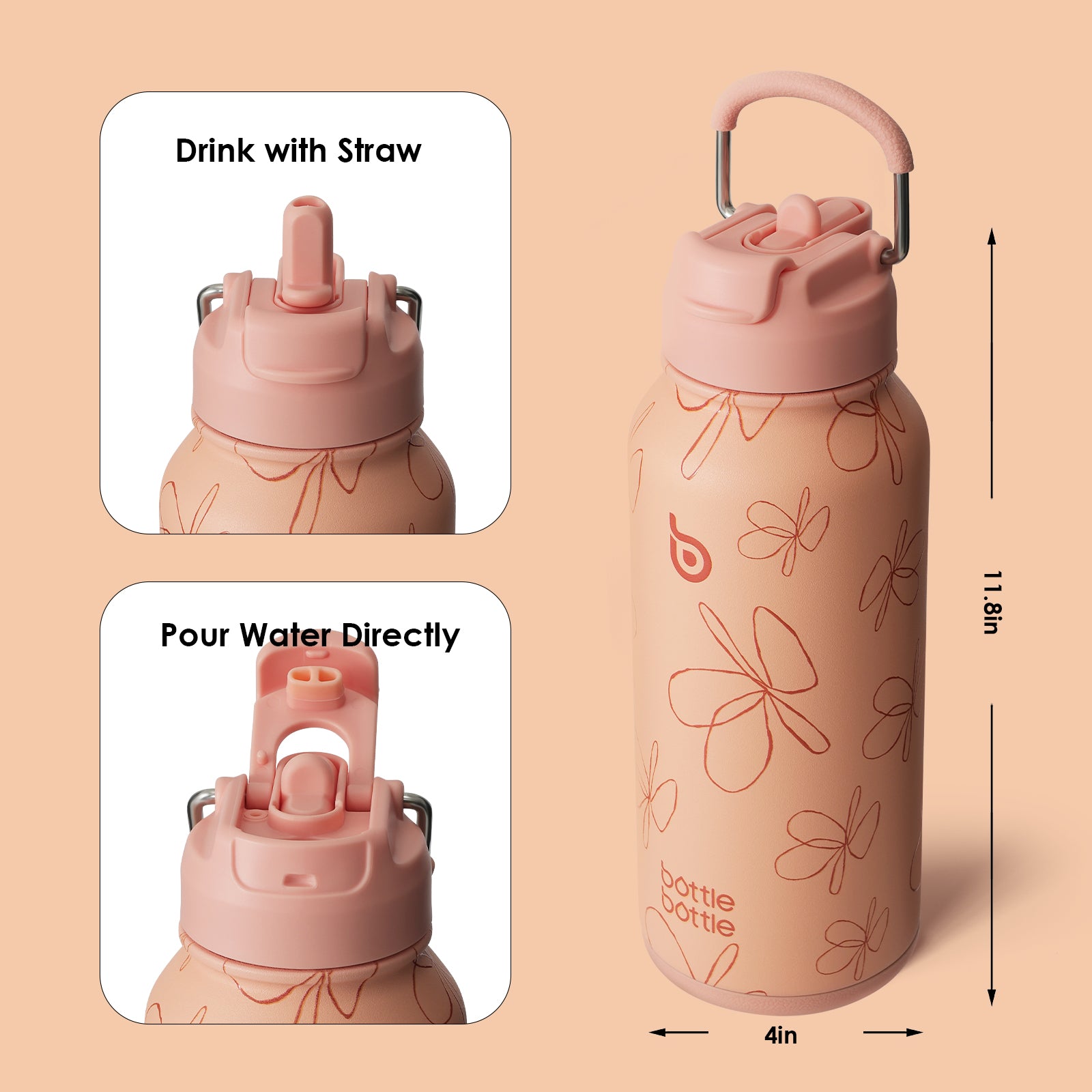32oz Insulated Water Bottle Stainless Steel Sport Water Bottle with Straw Dual-use Lid Design for Gym with Pill Box