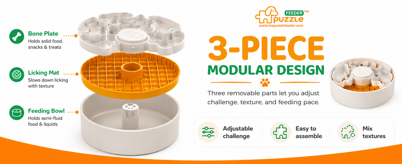 Slow Feeder Dog Bowl for Puppies with Non-Slip Base - Adjustable Speed Design, Removable Puzzle Inserts & Dishwasher Safe, Green
