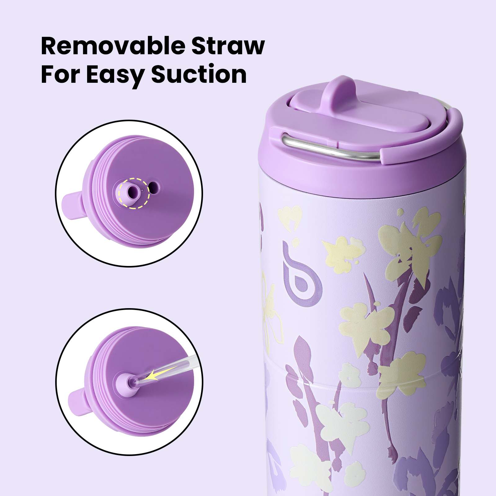 Insulated Water Bottle 24oz with Straw Lid and Handle for Sports Travel Gym Stainless Steel Water Bottles Double-Wall Vacuum Metal Leak Proof BPA-Free