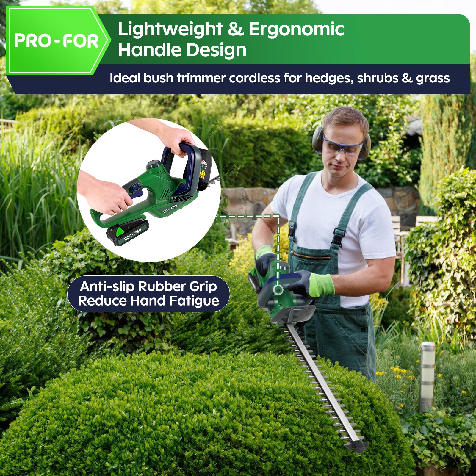 Cordless Hedge Trimmer with Battery and Charger, 20V Bush Trimmer, 22" Dual-Action Blade, 3000SPM Electric Shrub Trimmer, 0.55" Cutting, Lightweight Battery Powered for Garden & Yard