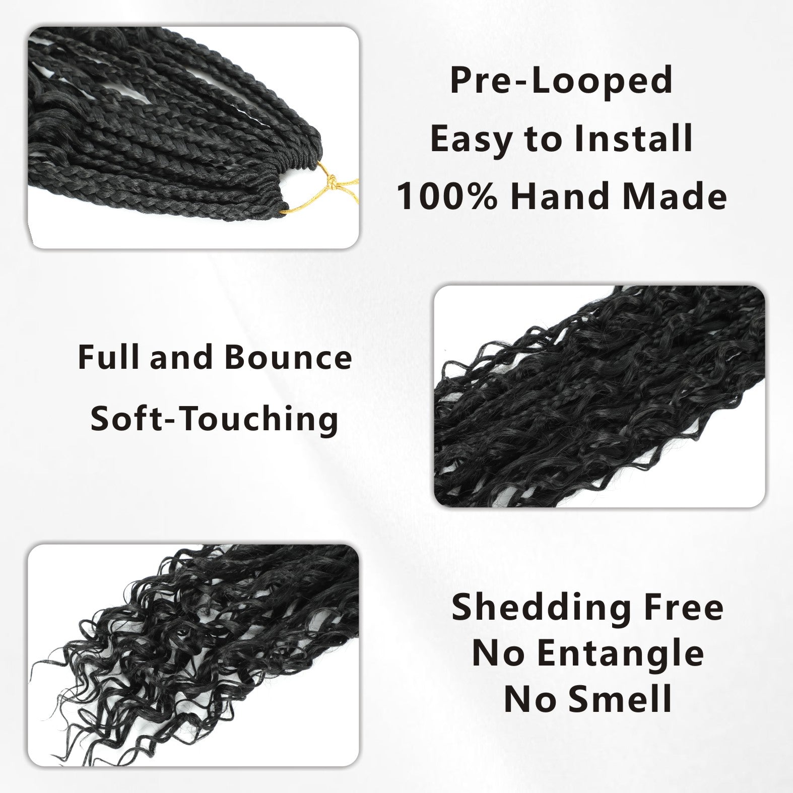 7 pack 12/14 Inch Boho Box Braids Goddess Box Braids Crochet Hair Bohemian Hippie Braids Braiding Hair Box Braids with Curly Ends Messy Pre-looped Synthetic Crochet Hair for Women Halloween Christmas