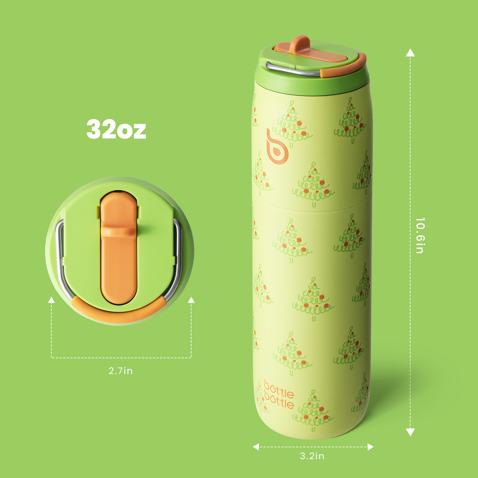 Stainless Steel Water Bottle with Straw and Lid 32 oz Vacuum Insulated Cup Stay Cold and Hot, Leak-Proof Wide Mouth Water Bottles for Men