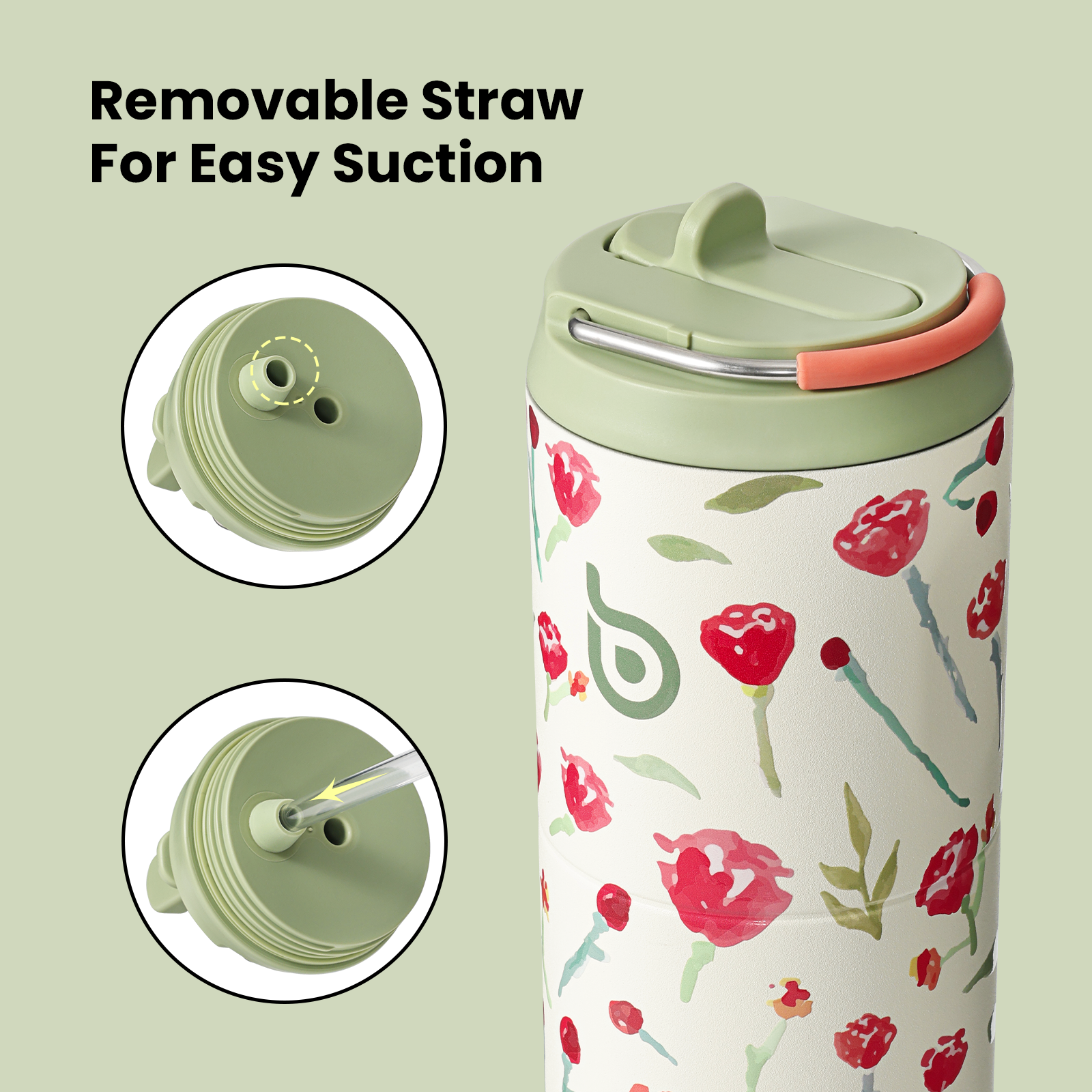 Insulated Water Bottle 24oz with Straw Lid and Handle for Sports Travel Gym Stainless Steel Water Bottles Double-Wall Vacuum Metal Leak Proof BPA-Free