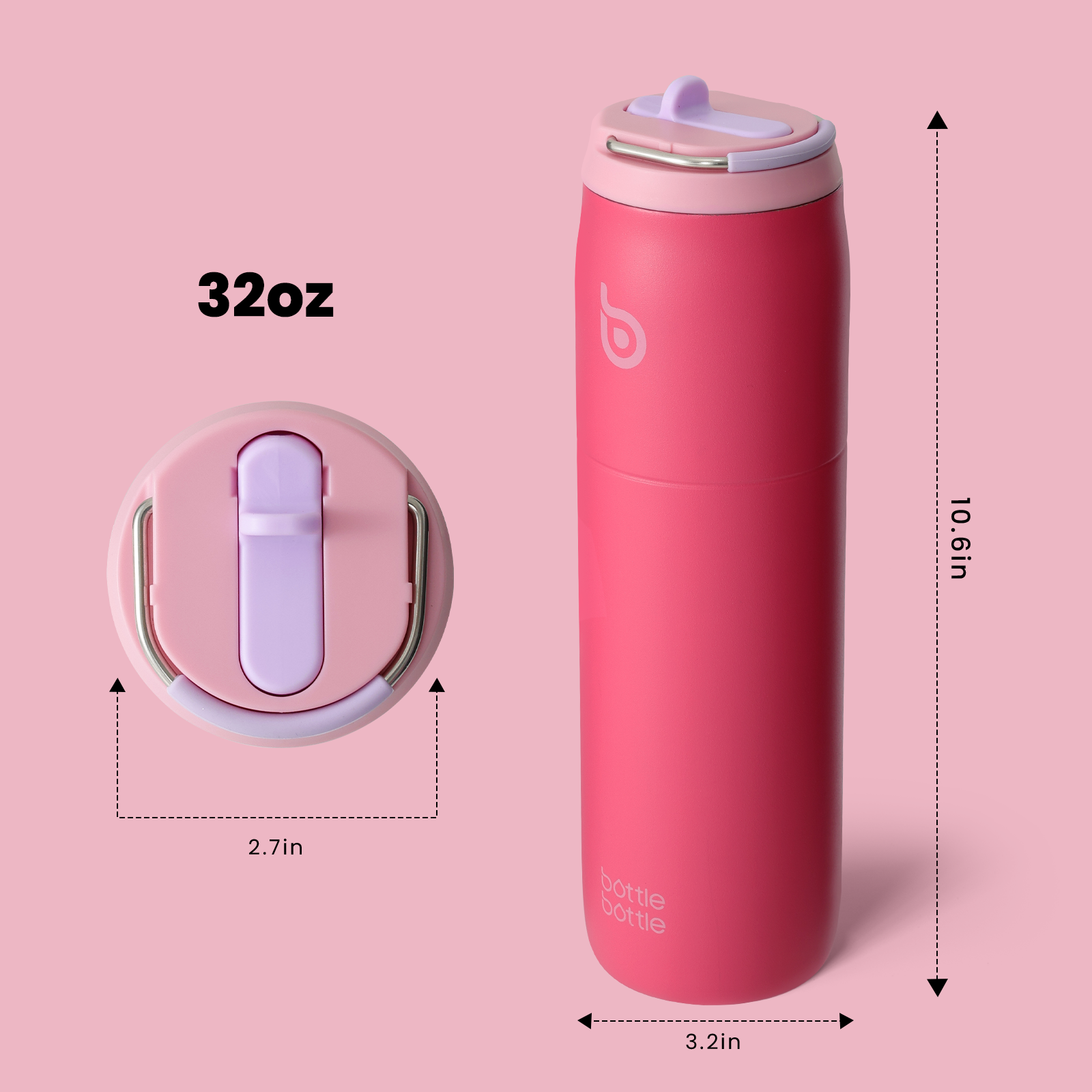 Stainless Steel Water Bottle with Straw and Lid 32 oz Vacuum Insulated Cup Stay Cold and Hot, Leak-Proof Wide Mouth Water Bottles for Men