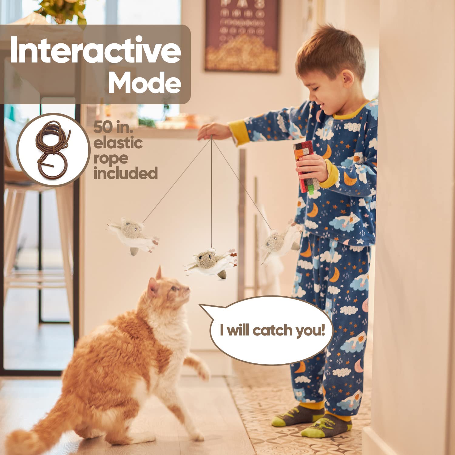PETFUTURE Flapping Cat Toy, Motion Activated Flying Squirrel with Catnip, 3 Modes & USB Rechargeable, Machine Washable Interactive Toy for Indoor Cats