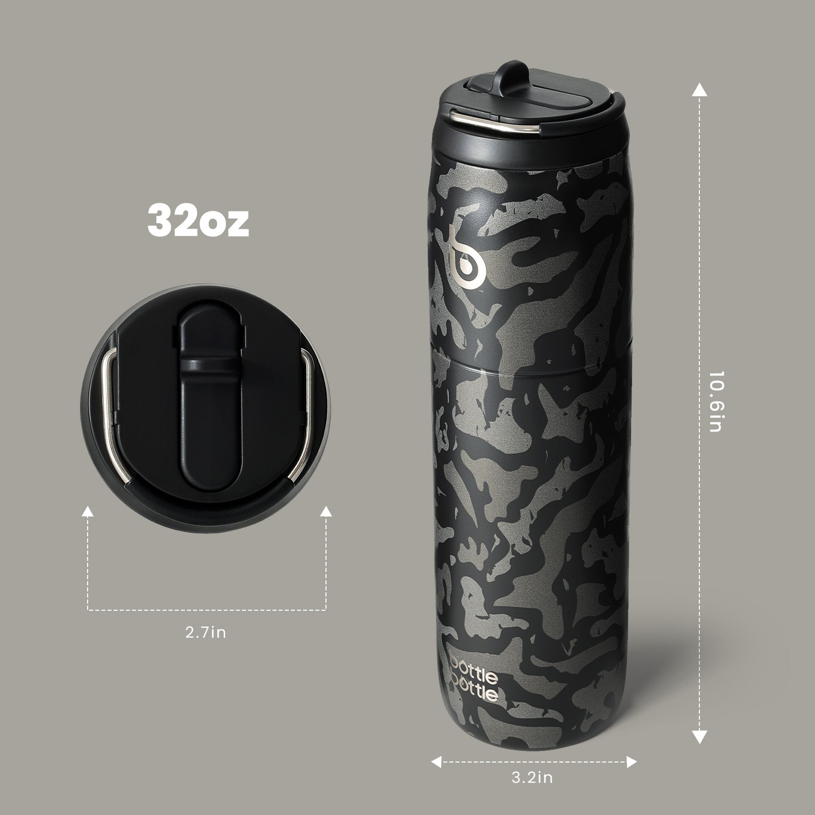 Stainless Steel Water Bottle with Straw and Lid 32 oz Vacuum Insulated Cup Stay Cold and Hot, Leak-Proof Wide Mouth Water Bottles for Men