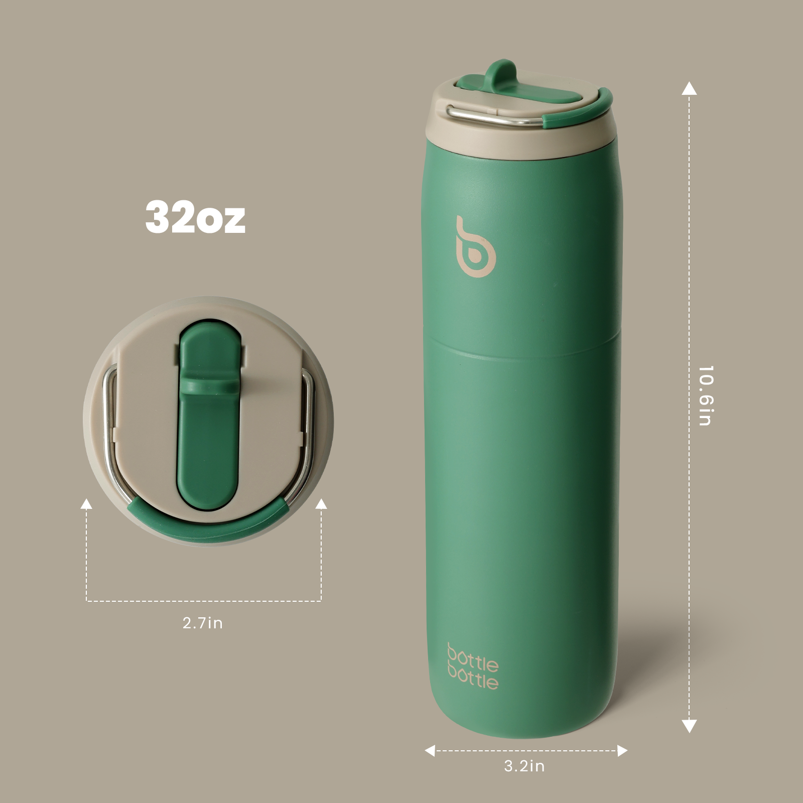 Stainless Steel Water Bottle with Straw and Lid 32 oz Vacuum Insulated Cup Stay Cold and Hot, Leak-Proof Wide Mouth Water Bottles for Men