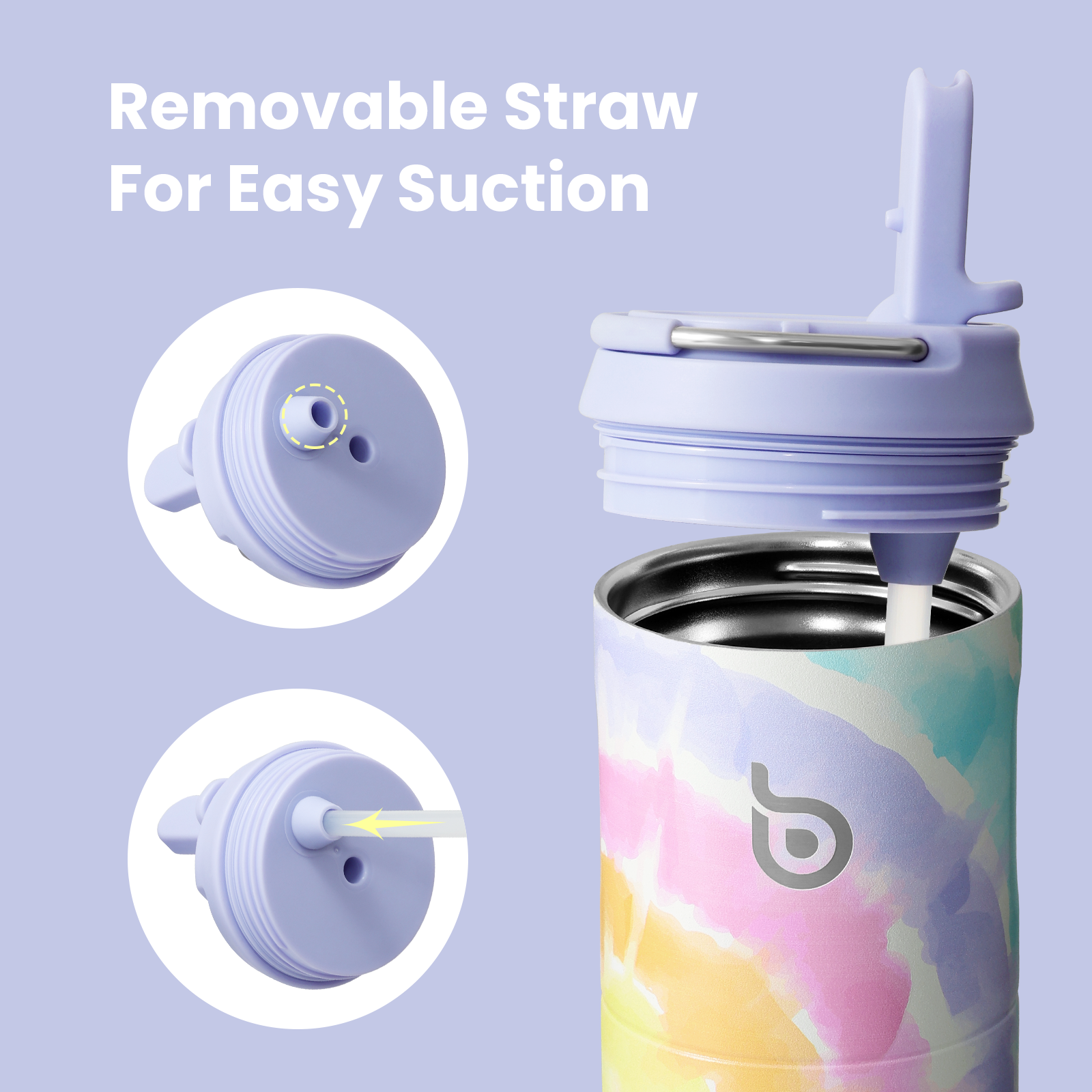 Insulated Water Bottle 24oz with Straw Lid and Handle for Sports Travel Gym Stainless Steel Water Bottles Double-Wall Vacuum Metal Leak Proof BPA-Free