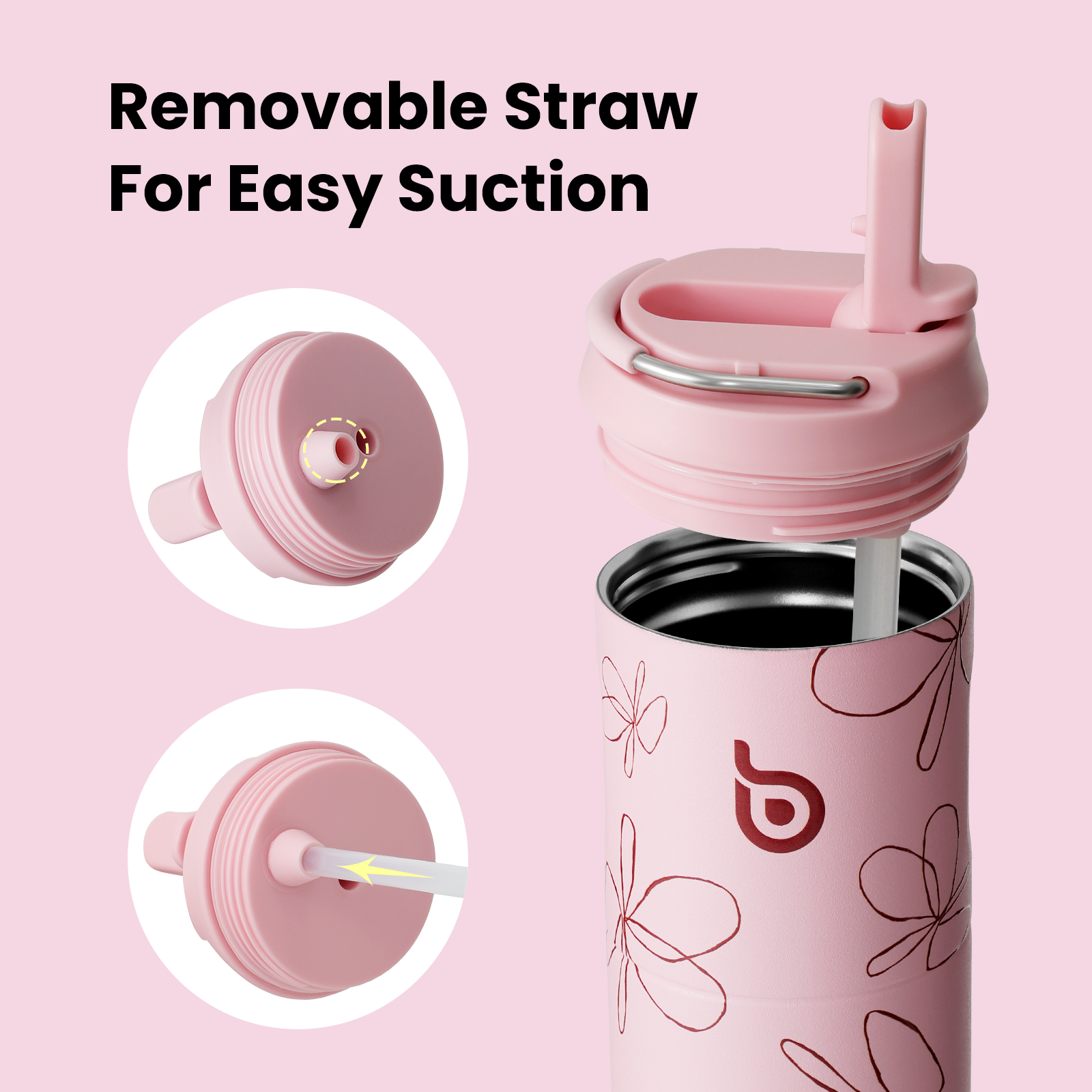Insulated Water Bottle 24oz with Straw Lid and Handle for Sports Travel Gym Stainless Steel Water Bottles Double-Wall Vacuum Metal Leak Proof BPA-Free