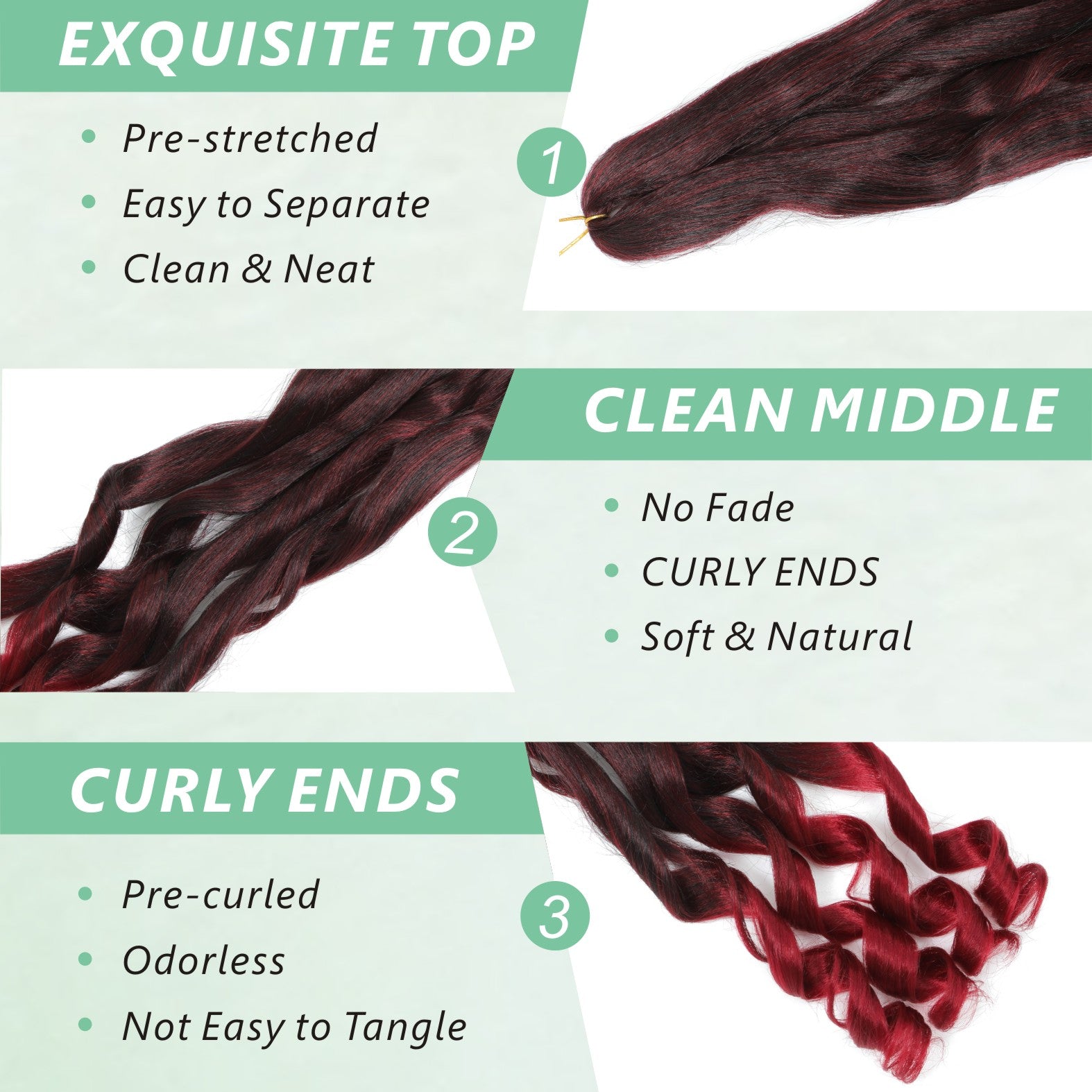 6 Packs French Curl Braiding Hair Pre Stretched 14/16 Inch Bouncy French Curly Braiding Hair Loose Wavy Ombre Burgundy French Curl Crochet Braids Hair for Women