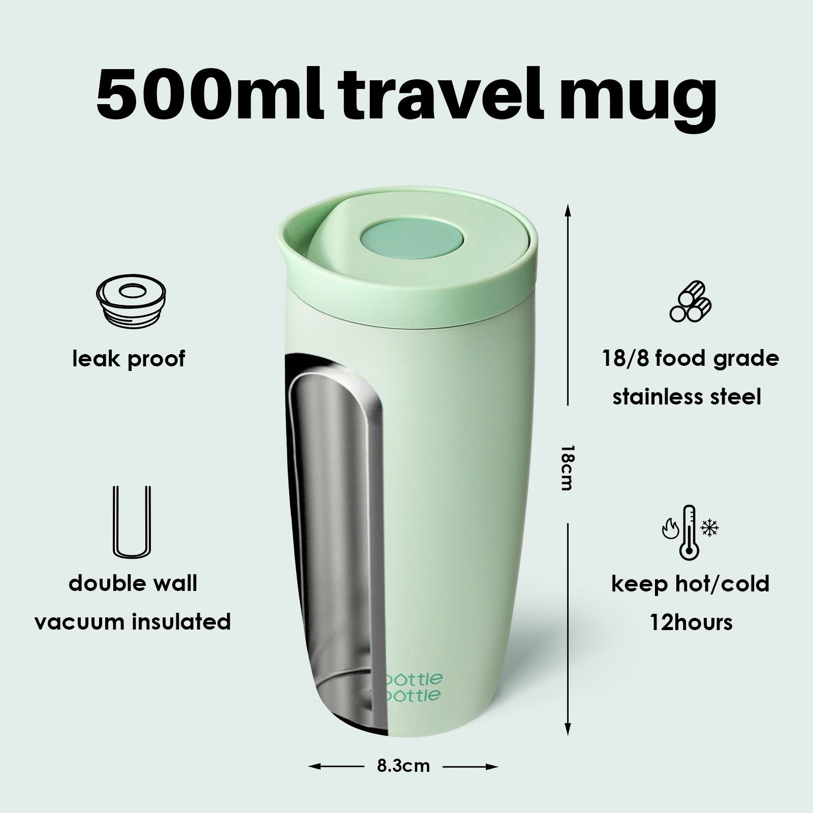 16oz Insulated Coffee Tumbler with Push Button Lid, Leakproof Stainless Steel Travel Mug, Keeps Drinks Hot & Cold for 6 Hours, for Office & On the Go