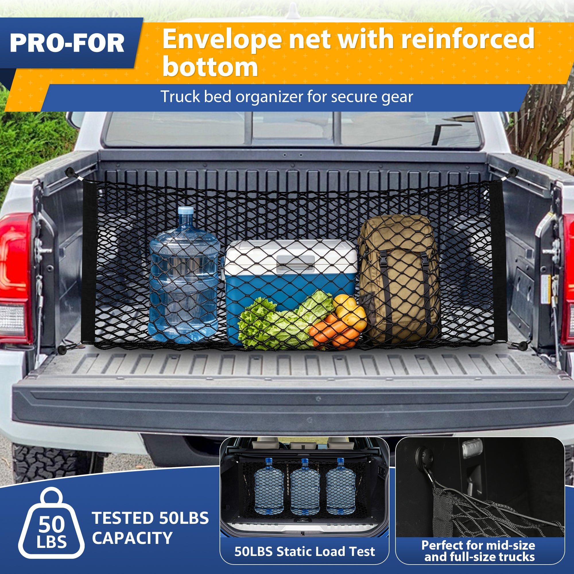 Truck Bed Cargo Net Elastic Mesh SUV Trunk Netting for Car Trunk Organizer and Truck Bed Organizer with Locking Hooks 35.4 by 15.8 Inches