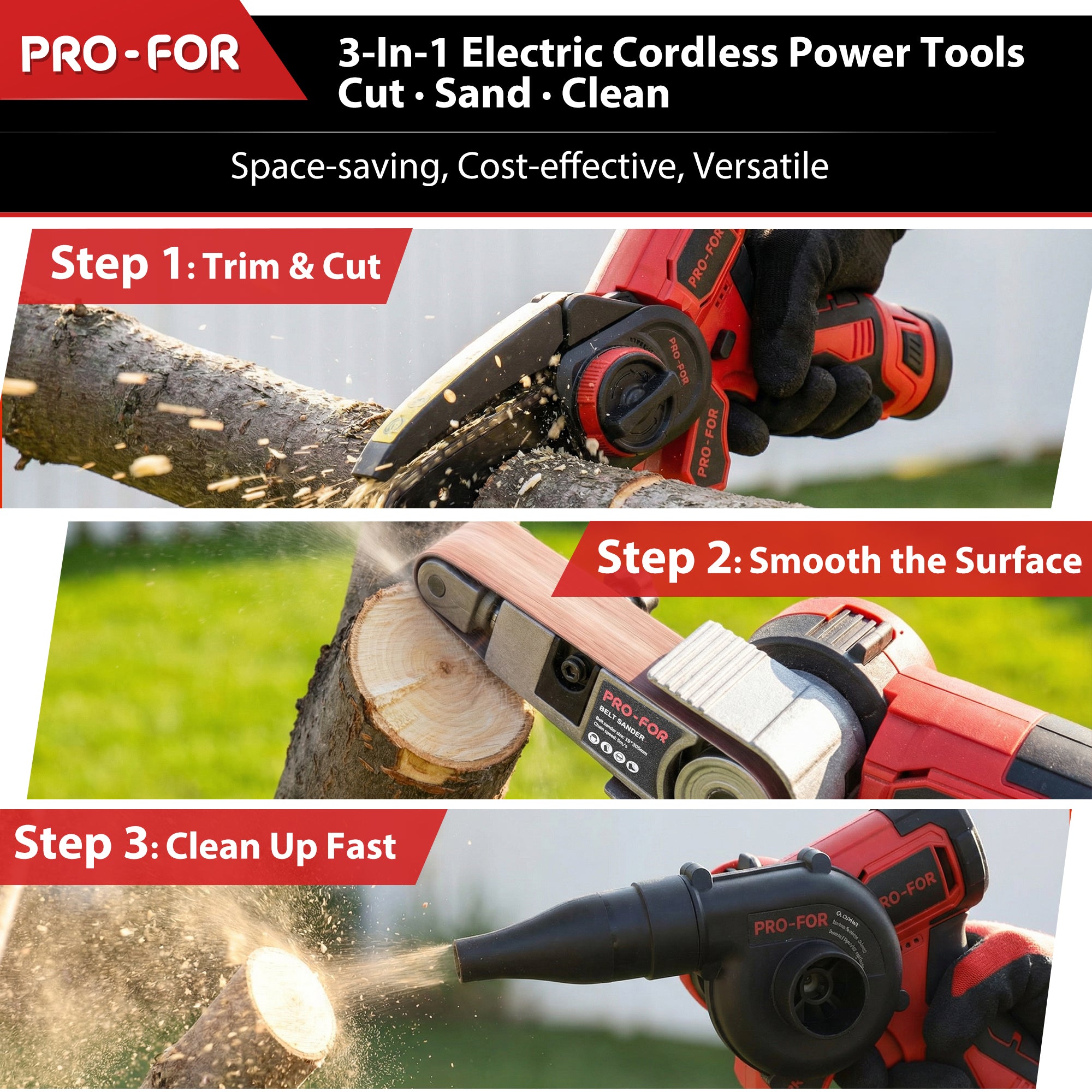 12V Multi-function Combination Tool A103-CPS302-12BL Brushless Combination Power Tool Kit, 3-in-1 Cordless Multi-Head System with Mini Chainsaw, Belt Sander, Blower, Interchangeable Heads for DIY & Home Workshop