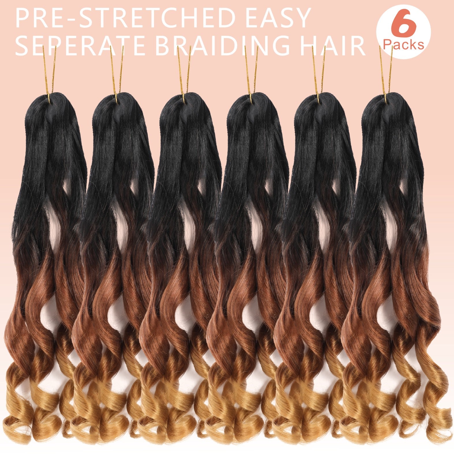 French Curl Braiding Hair 14-22 Inch 6 Packs Braiding Hair Pre Stretched Curly Box Braids French Curl Braids for Women Synthetic Hair Extensions 1b/30/27 colors to choose from
