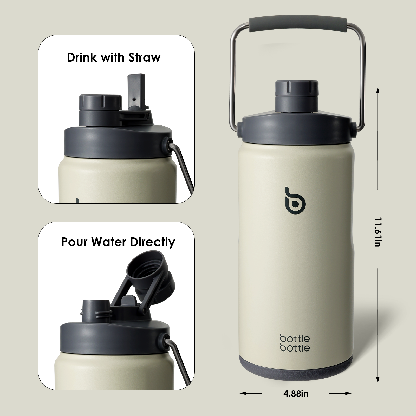 For outdoor activities:With half gallon water jug,it’s easier to enjoy your trip with fewer refills and is perfect for hiking,camping and sporting.With such a versatile bottle,it's easy to stay hydrated and refreshed during adventures