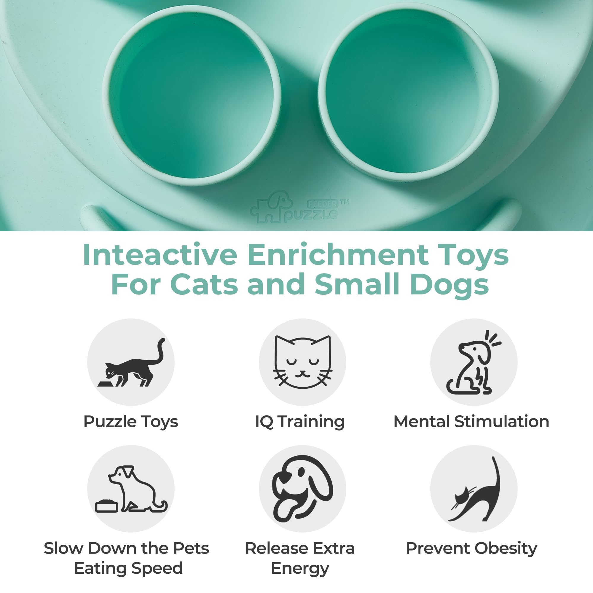 Cat Slow Feeder, Interactive Cat Puzzle Toy for Mental Stimulation, Dishwasher Safe Silicone Cat Enrichment Toys, Reduces Boredom and Training Intelligence, Green