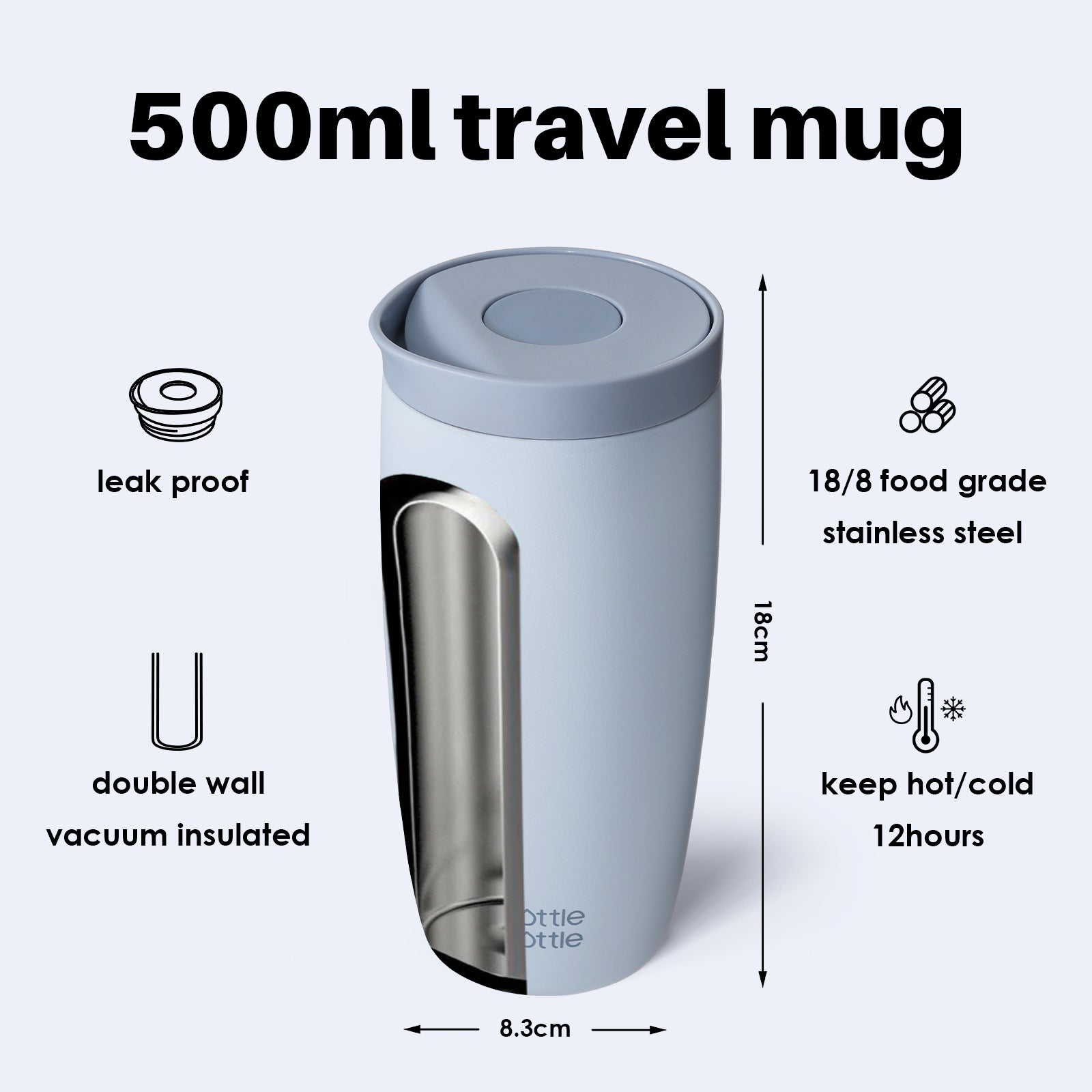 16oz Insulated Coffee Tumbler with Push Button Lid, Leakproof Stainless Steel Travel Mug, Keeps Drinks Hot & Cold for 6 Hours, for Office & On the Go