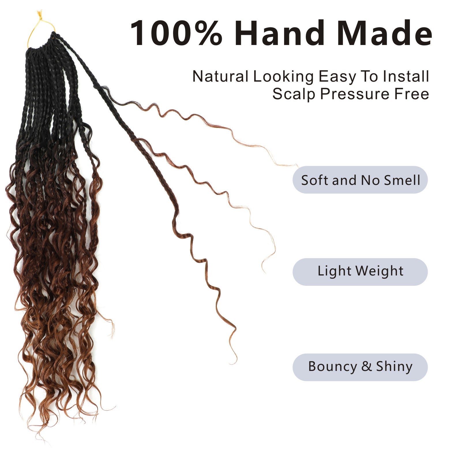 12/14 Inch Boho Box Braids 8 Pack Goddess Box Braids Bohemian Box Braids Crochet Hair Crochet Box Braids With Curly Ends For Women Black Burgundy Color