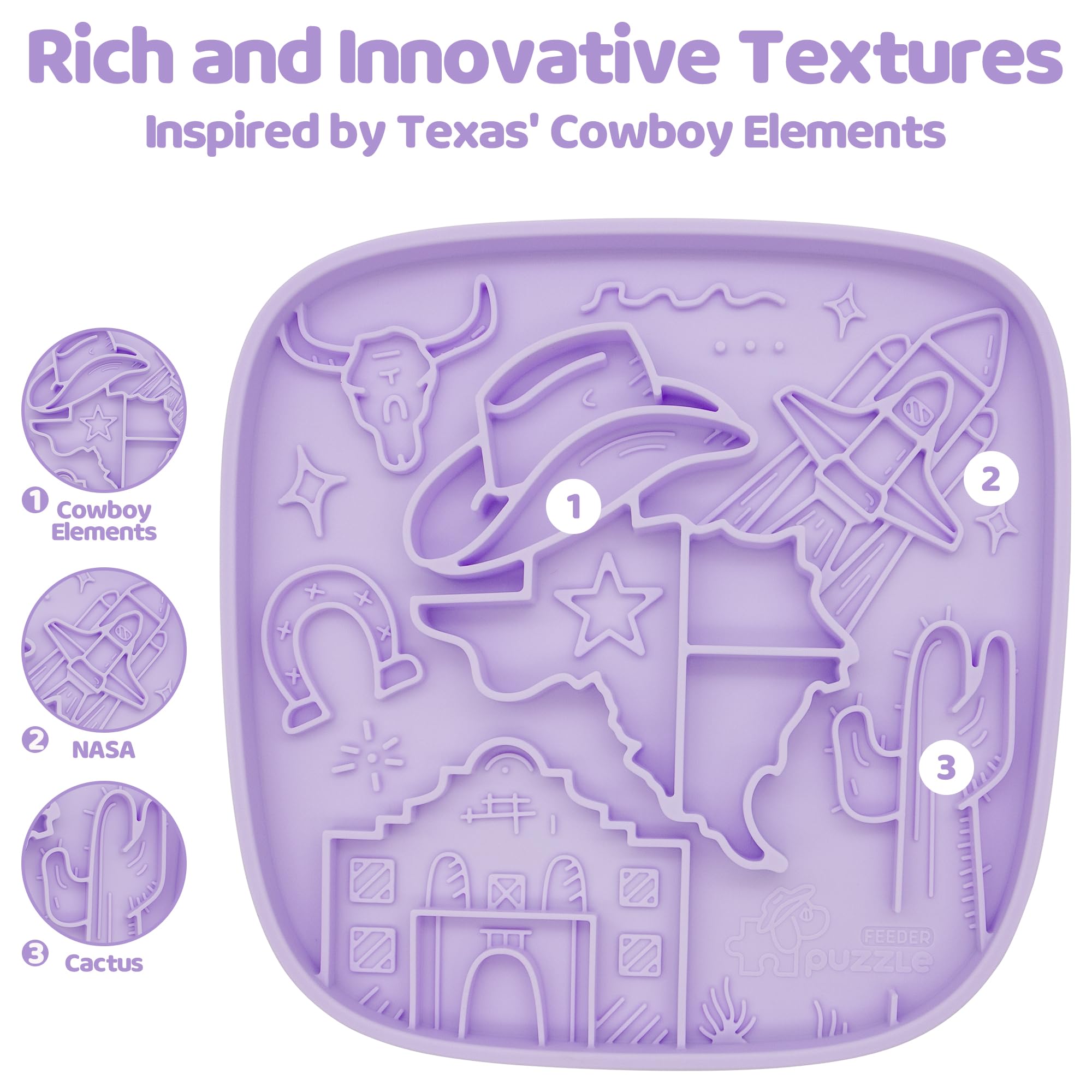 Snuffle Mat and Lick Mat for Dogs,Texas Textured Slow Feeder, 0.75 Inch Thin Silicone Mat Holds 3 Cups, Dishwasher and Microwave Safe, Purple