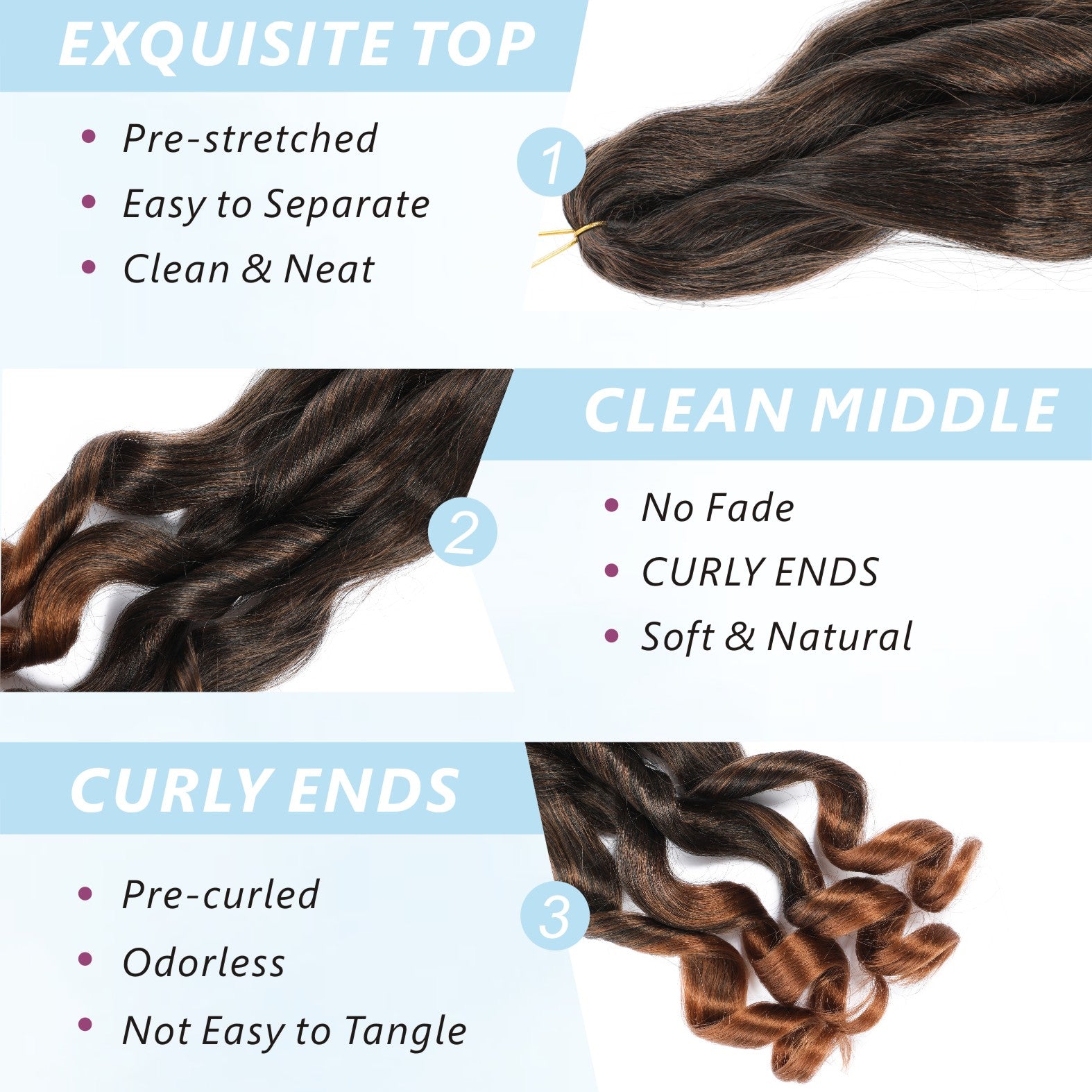 Ombre Brown French Curly Braiding Hair 6 Packs 14 Inch Pre Stretched Braiding Hair Bouncy Loose Wave Crochet Hair for Women
