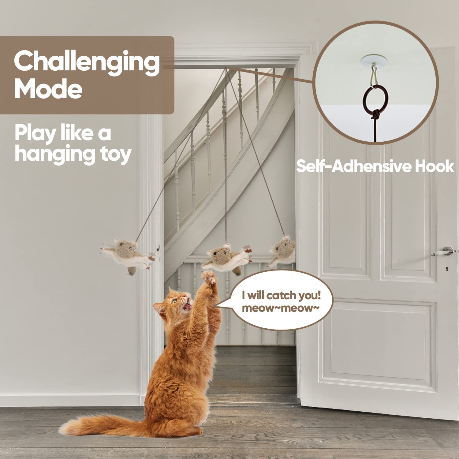 PETFUTURE Flapping Cat Toy, Motion Activated Flying Squirrel with Catnip, 3 Modes & USB Rechargeable, Machine Washable Interactive Toy for Indoor Cats