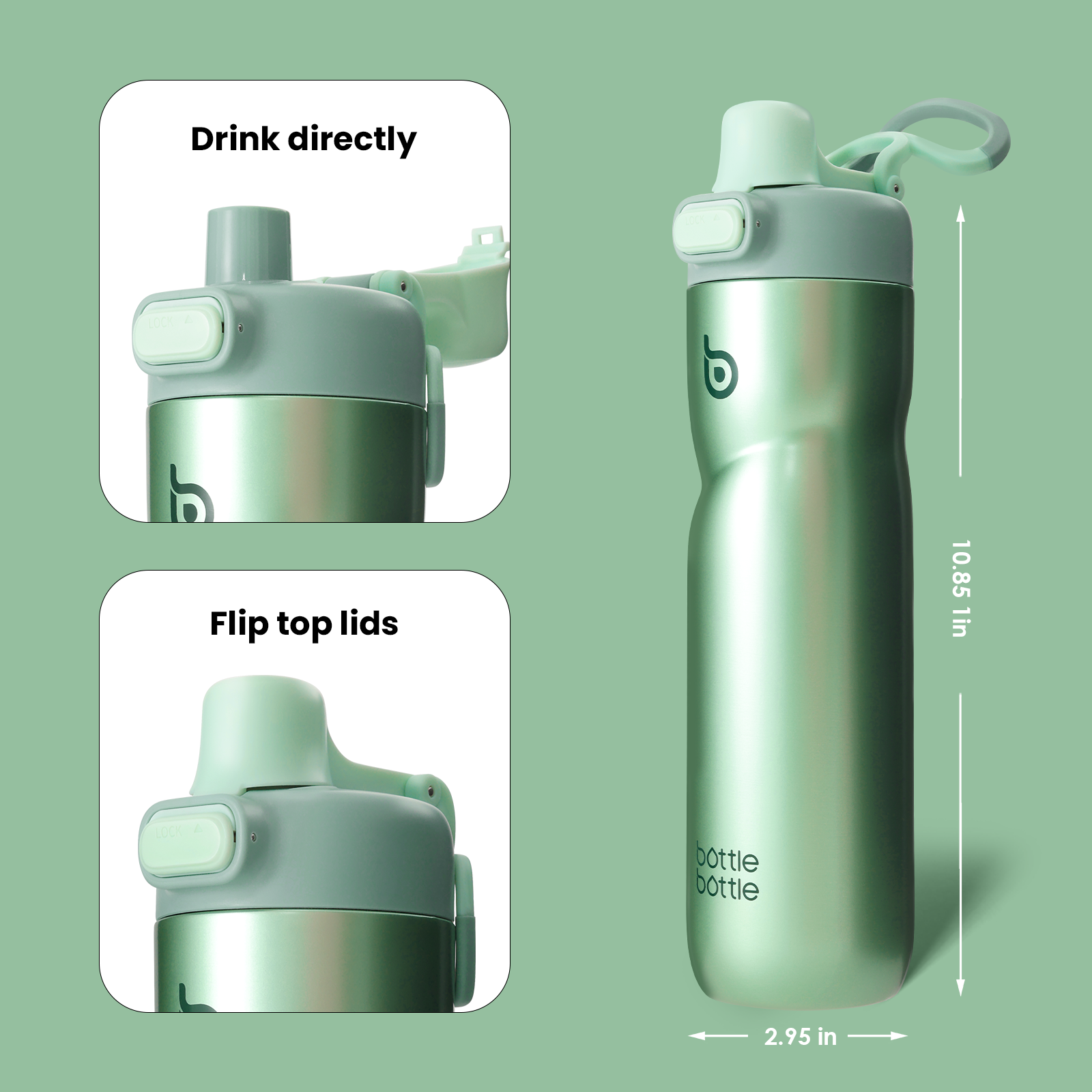 Insulated Water Bottle 24 oz with Handle and Flip Tops Lids Stainless Steel Water Bottle Push Button Lid Leak proof Portable for Running Travel Sports Hiking