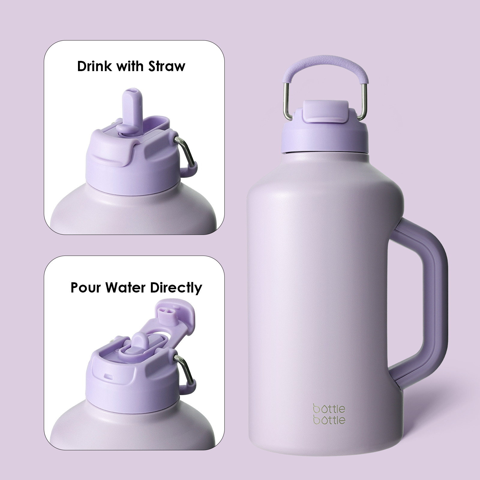 Insulated Water Bottle 64 oz with Straw and Dual-use Lid Stainless Steel Water Bottle for Men with Handle Vacuum Insulated jug for Workout Gym Soccer and Sports