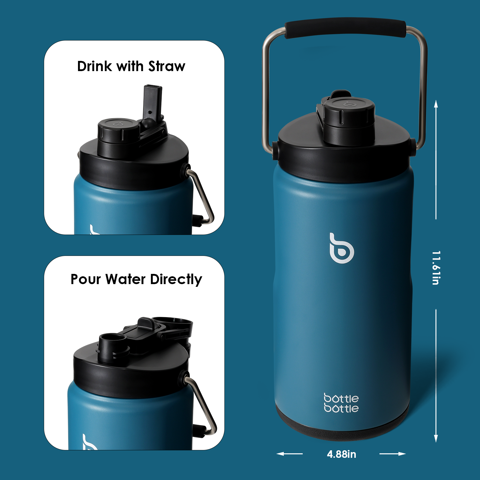 For outdoor activities:With half gallon water jug,it’s easier to enjoy your trip with fewer refills and is perfect for hiking,camping and sporting.With such a versatile bottle,it's easy to stay hydrated and refreshed during adventures