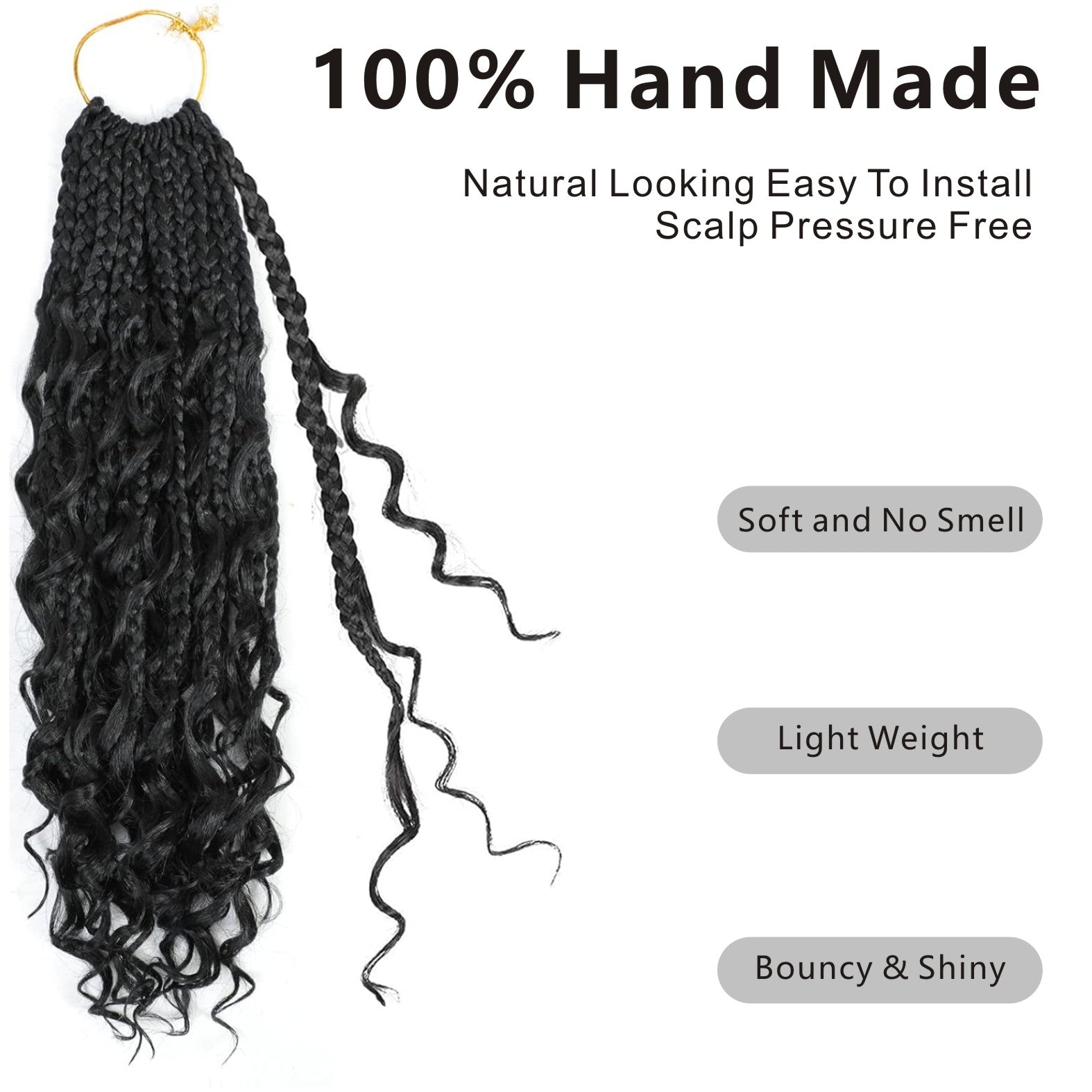 7 pack 12/14 Inch Boho Box Braids Goddess Box Braids Crochet Hair Bohemian Hippie Braids Braiding Hair Box Braids with Curly Ends Messy Pre-looped Synthetic Crochet Hair for Women Halloween Christmas
