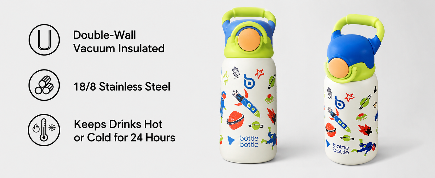 Kids Insulated Water Bottle with Straw Lid and Handle 16 oz Stainless Steel Vacuum Tumbler Water Bottles for School Outdoor Travel Gifts for Boys and Girls
