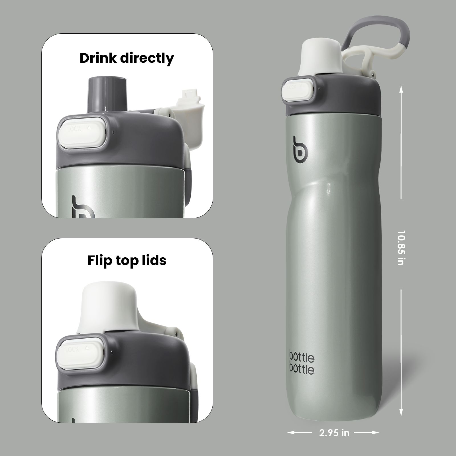 Insulated Water Bottle 24 oz with Handle and Flip Tops Lids Stainless Steel Water Bottle Push Button Lid Leak proof Portable for Running Travel Sports Hiking