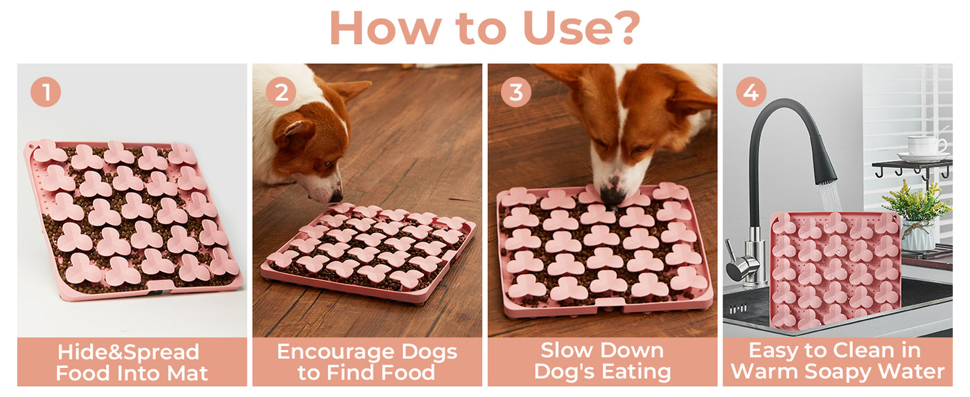 Snuffle Mat for Dogs, Lick Mat for Dogs to Slow Down Eating, Dog Puzzle Toys for Large and Medium Breed Dogs, Silicone Dog Bowls for Dry, Wet, Raw Food, Pink
