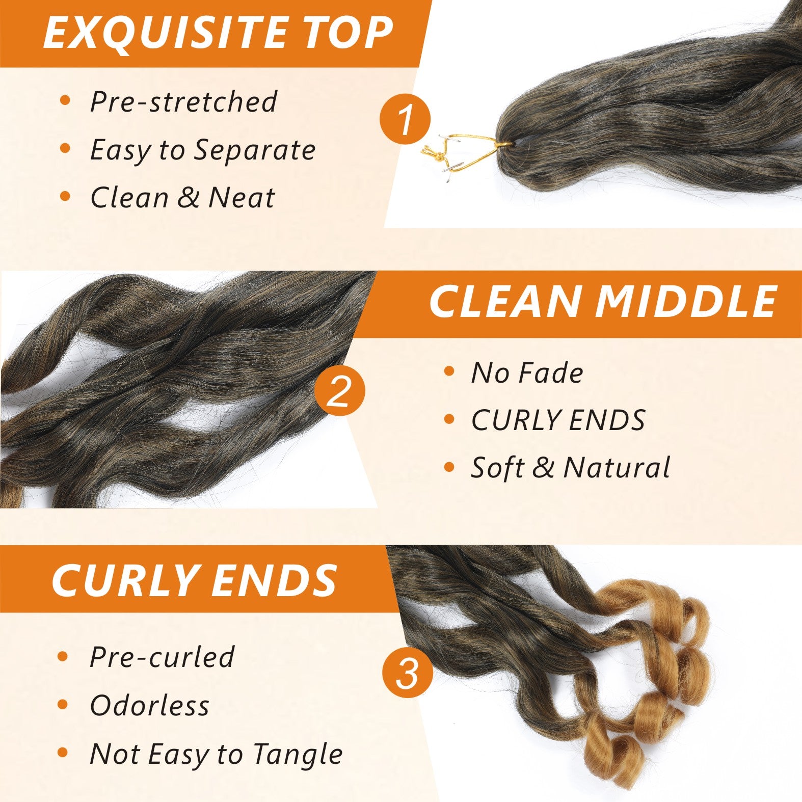 French Curly Braiding Hair 14/16 Inch 6 Packs Pre Stretched Braiding Hair EZ Braids Crochet Hair Ombre Brown Synthetic Bouncy Loose Curly Braiding Hair Extensions for Women